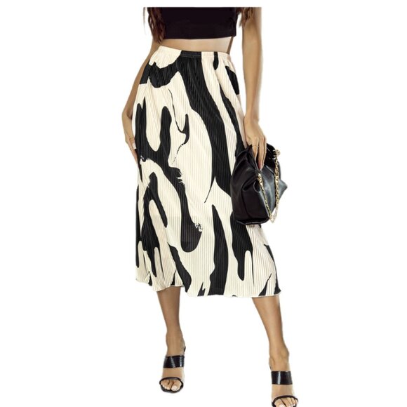 ✨ Chic Black Colorblock Geometric Pleated Midi Skirt – Size XL 🎯 - Picture 3 of 3